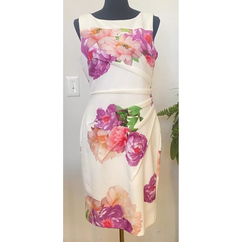 New Calvin Klein Sunburst Multicolor Floral Sheath Dress Size 10 EUC! $98